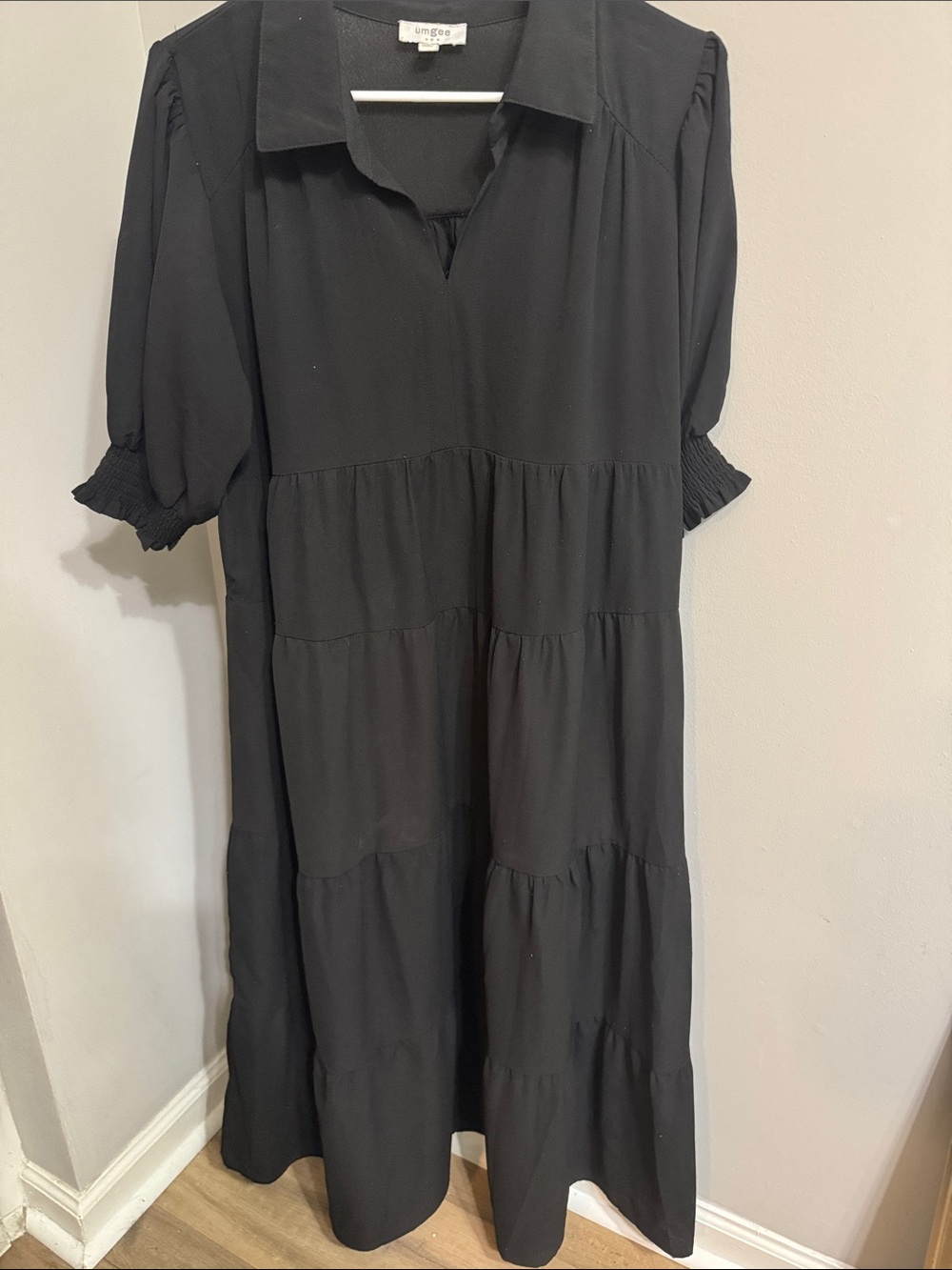 Black Tiered Collared Midi Dress - Umgee